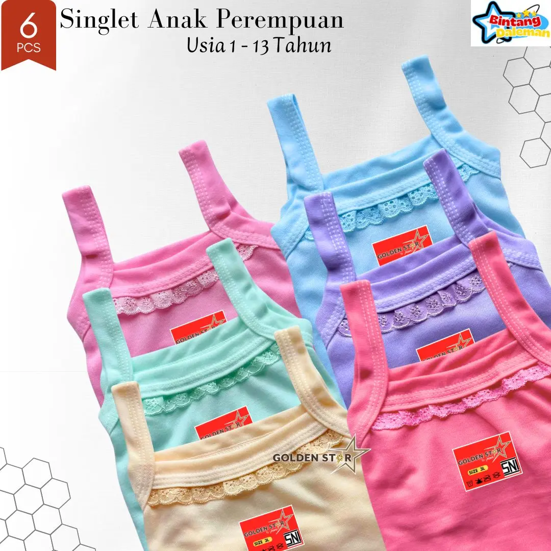 12 Pcs Tanktop Anak Perempuan Renda / Singlet Anak Perempuan warna warni / kaos Dalem Anak Perempuan