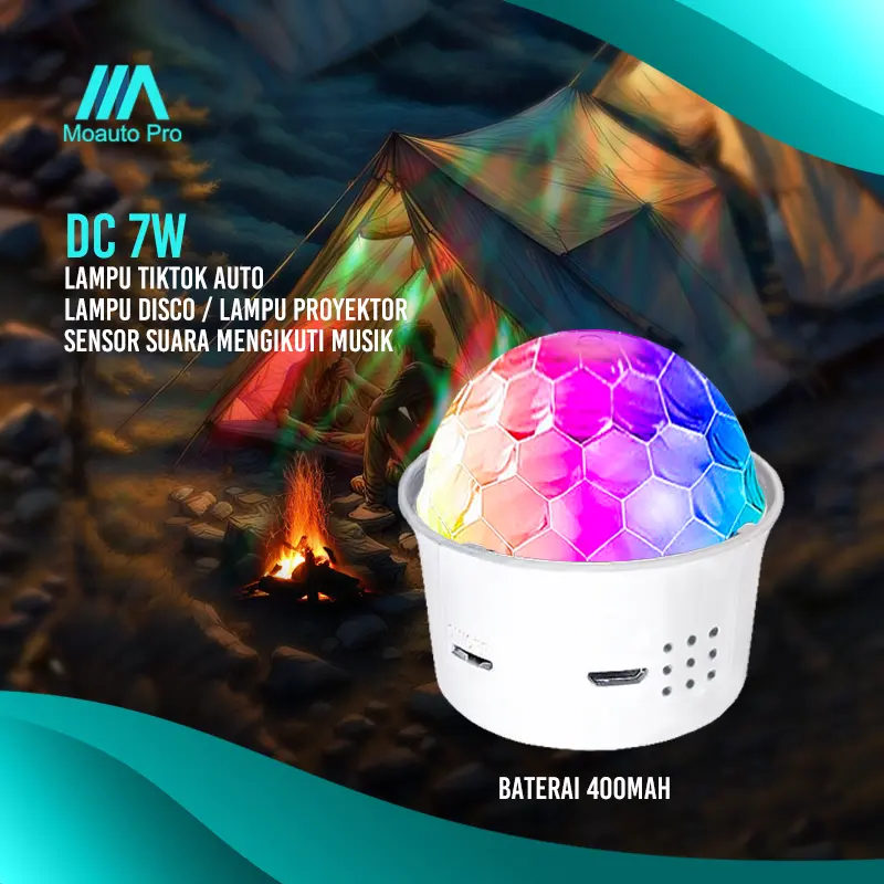 DC 7W Baterai 400mAh Sensor Suara Lampu Disco Mengikuti Musik Lampu Tiktok Sensor Suara Warna Warn Lampu Hias  Lampu Tidur Lampu magnet Lampu proyektor