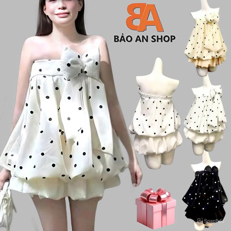 SB-01. Bảo An Shop Sét Áo Ống Bi To Phối Nơ To Và Chân Váy Bí Lưng Thun Có Quần Trong Chất Vải Bảo An Shops
