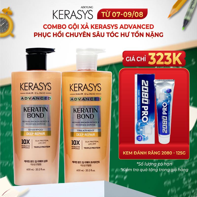 Cặp dầu gội xả Kerasys Advanced Keratin Bond Hàn Quốc phục hồi chuyên sâu tóc hư tổn, tóc khô xơ, chẻ ngọn, dưỡng tóc