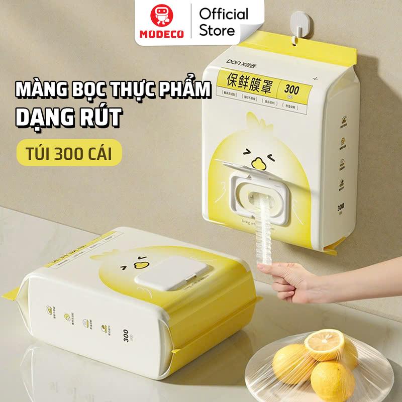  Màng Bọc Thực Phẩm Co Giãn Siêu Dai Modeco. Bịch 300 cái Dạng Rút Có Chun Tiện Lợi Bọc Thức Ăn 