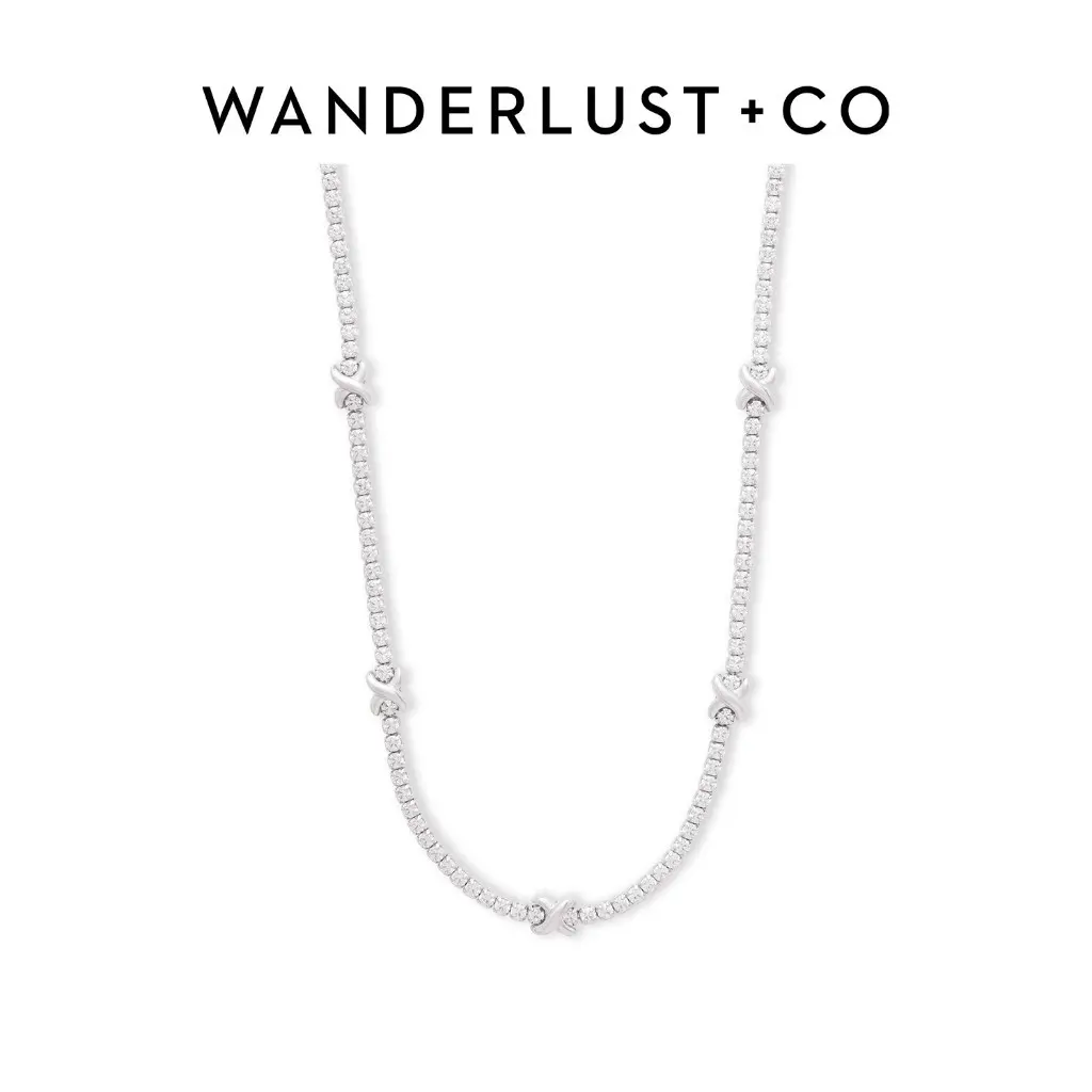 Wanderlust + Co Pave 925 Sterling Silver Petite Tennis Necklace Rhodium Plated Hypoallergenic Jewelry Shower-safe
