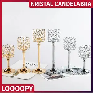 3 Height Crystal Candle Holder Persegi 26cm Tempat Lilin Kristal Gold Premium Home Decor Dekorasi Rumah