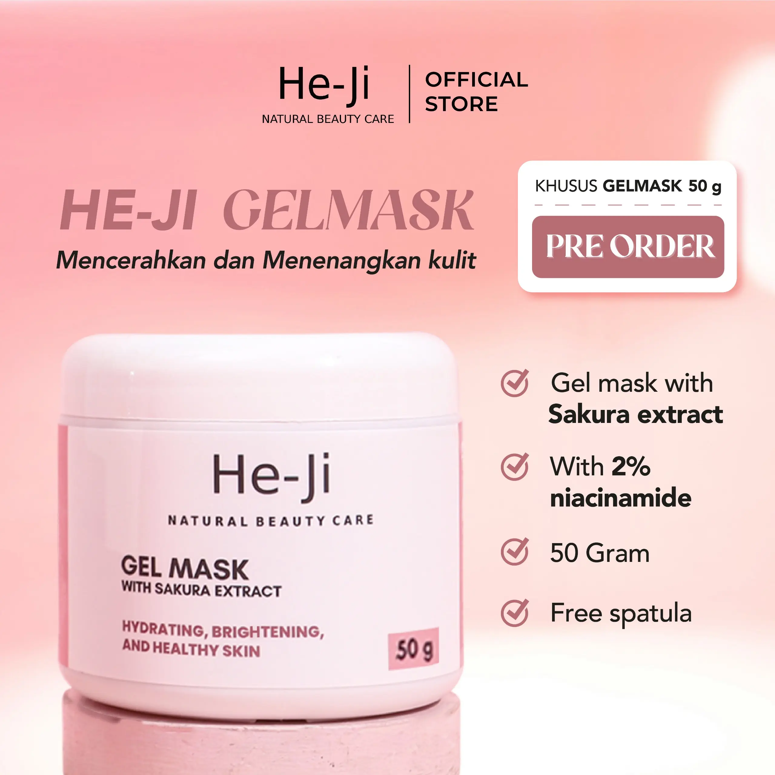 [He-Ji] (SKU KHUSUS LIVE) Gelmask with Sakura Extract 50gr - Hydrating, Brightening & Healthy Skin