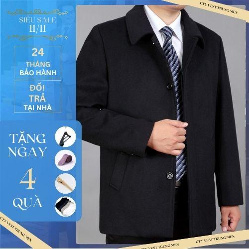  áo dạ nam trung niên .áo dạ dáng lửng nam trung niên 3 phong các hàn quốc Menswear Đen 