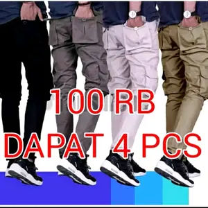 [PROMO] 100K DAPAT  3-4PCS CELANA CARGO PANJANG PRIA DEWASA /CELANA PANJANG Katun Santai Polos Pinggang Karet Army Cowok Slimfit Distro Casual Chino Rib