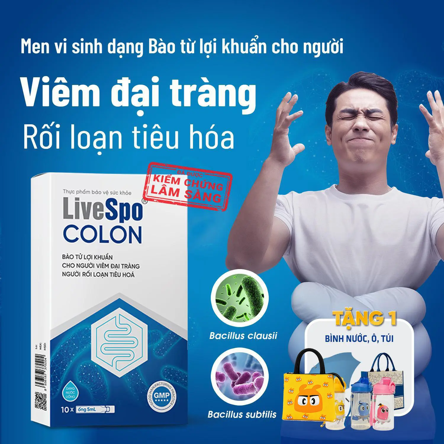 Men vi sinh dùng cho Viêm Đại Tràng, Táo bón, Tiêu chảy - LiveSpo COLON 3 tỷ bào tử lợi khuẩn (Hộp 10 ống x 5ml)