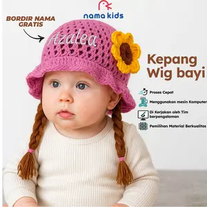 Kupluk Bayi cewe perempuan Custom Bordir Nama Kupluk Renda Anak Bayi 0 - 2 Tahun Kupluk Pompom Bunga Renda Request Bordir Nama Suka-Suka anak anak kupluk ciput lucu