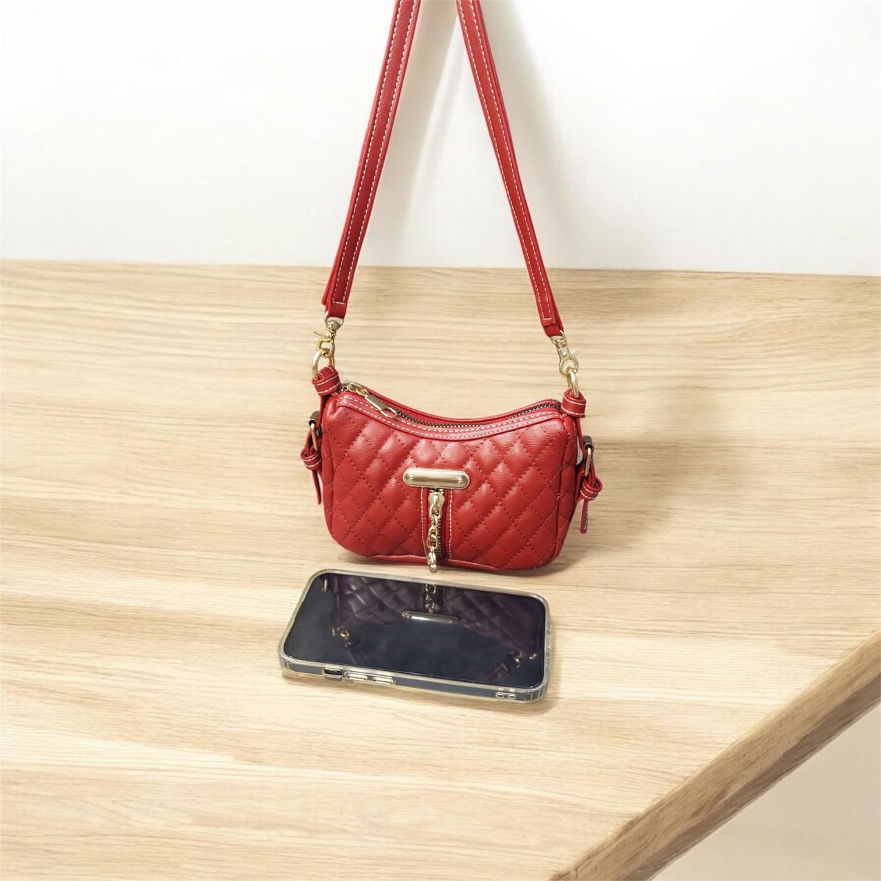 Miniatur Balerina Tas Selempang Wanita Mini Slingbag Shoulder Bahan Kulit Dengan Motif Bordir Kotak-kotak PX18 LX6 TX13 cm