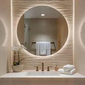 Cermin Kamar Mandi Bulat LED D30 & D40 Lampu IP Waterproof Desain Minimalis Cocok untuk Dekorasi Rumah