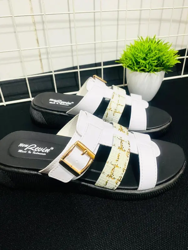Sandal Slop Wanita Platform Sandal Rajut Wedges Putih Sandal Korean Style Rajut Hak Tinggi 3 Cm 5