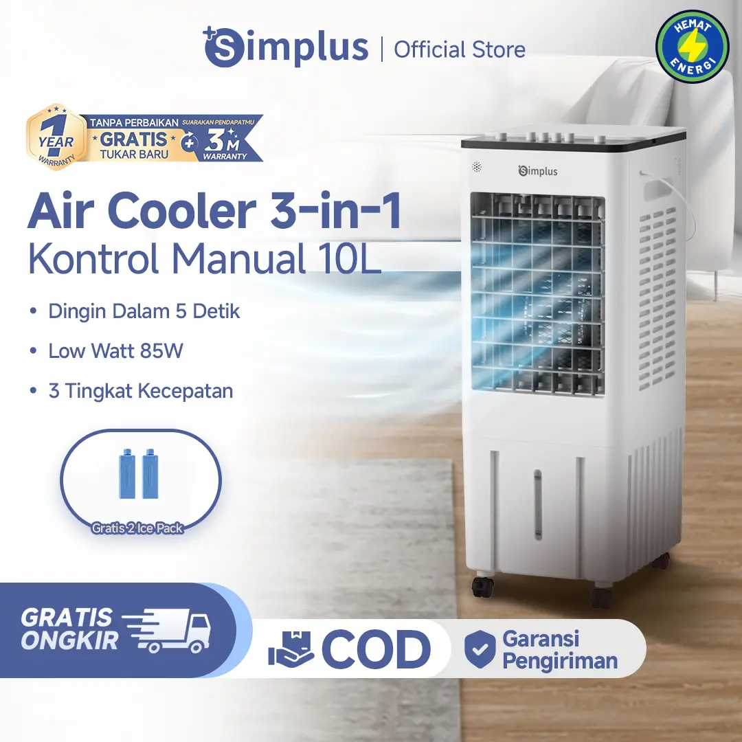 【Produk Baru】Simplus Air Cooler Tangki Air Besar 10L Pending Ruangan Low Watt 85W dengan Ice Pack Performa Motor Tinggi Kipas Angin AC Dengan Kontrol Manual Timer 12 Jam LFSH007
