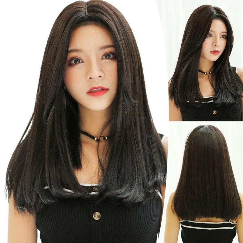 Demi-perruque (half Wig) Synthétique - Cheveux Longs Noirs Raie Libre - 60 Cm - Neuf