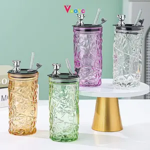 [COD] Gelas Kaca/ Tumbler Kaca Aesthetic/ Bear Lid Glass/ Gelas Kaca Borosilicate Tinggi/ Cangkir Minuman/ Cangkir Kopi