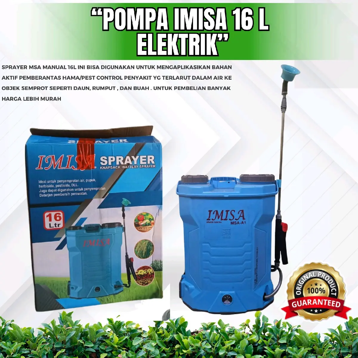 POMPA MSA-16 ELECTRIC ( GARANSI SPRAYER ELEKTRIK 16 LITER ) sprayer Tanaman , Biru Hijau Kotak Nozzle