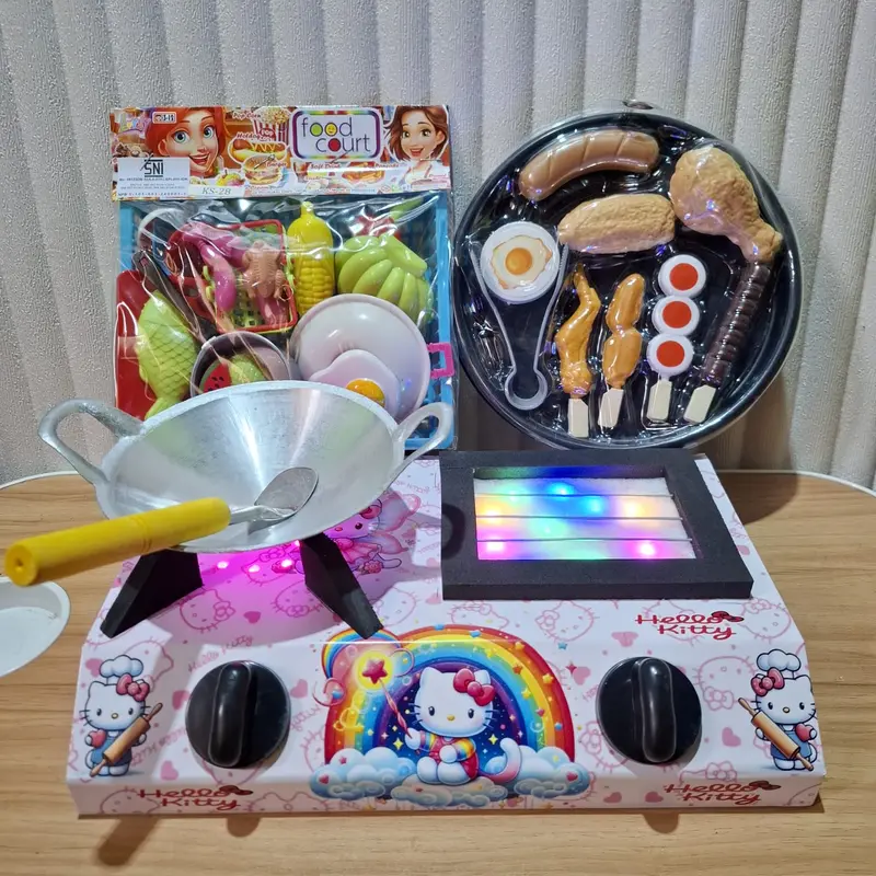 Mini Kitchen Kompor Listrik Mainan Dapur Anak Perempuan 1Set Lengkap dengan Lampu Led Princess Toys 3