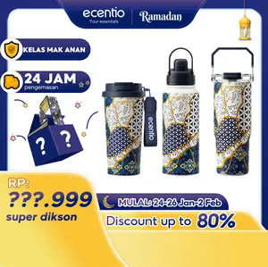 【GRATIS HADIAH】【syal sutra】Ecentio Botol Minum Batik Aesthetic 580ml/800ml/900ml 【Stainless steel】【Plastic】Magnetic cover Vacuum  Flasks- Tahan Panas & Dingin, Food Grade, Desain Modern Warisan Budava BPA free