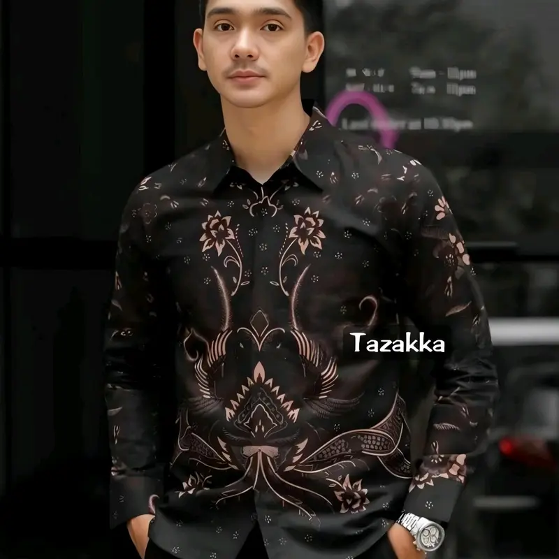 Kemeja Pria Lengan panjang Baju Kerja Batik formal Motif Seragam Kantor Nyaman Casual 5