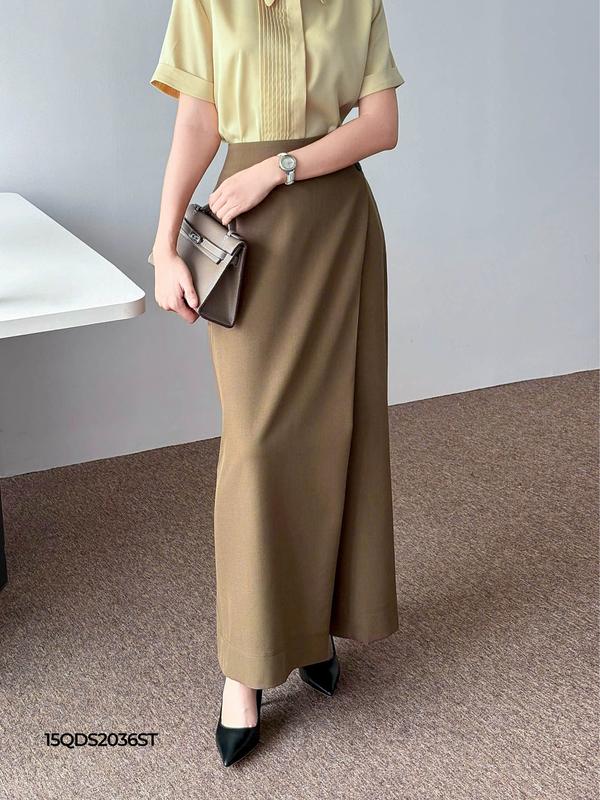 Quần Nữ CCHAT Dáng Suông Tạo Kiểu Váy Cạp Liền Túi Sườn Chất Tuytsi 15QDS2036ST