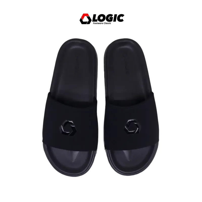 Logic - Sandal Slide On Pria Logo Black Simple Shoes Sendal 3