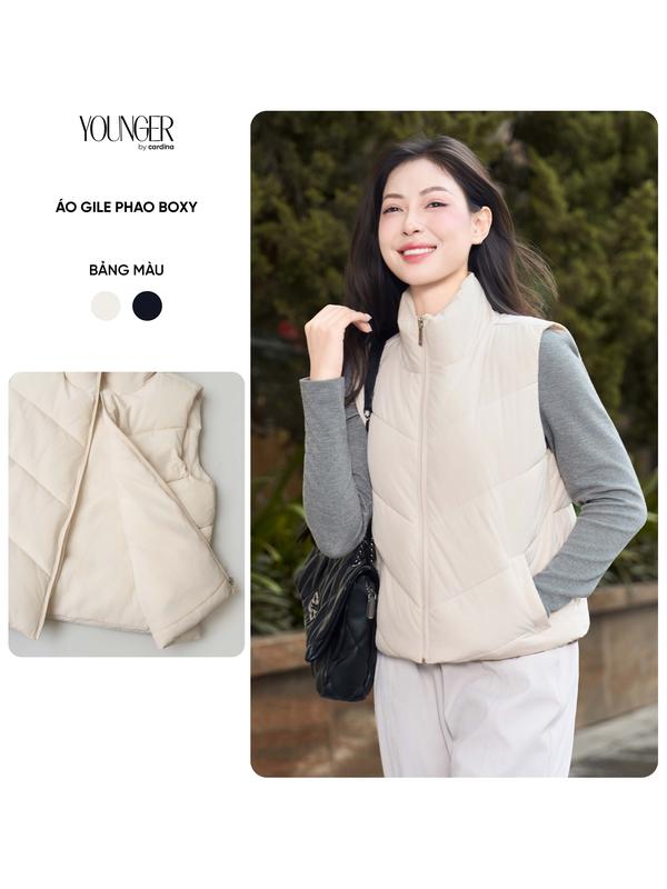  Áo phao gile nữ Boxy YOUNGER BY CARDINA chất liệu gió chần bông 5YPNF01 