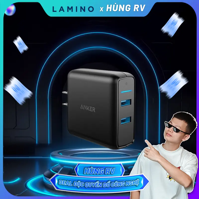 [ Hùng RV x Lamino] Sạc ANKER PowerPort Speed 18w, 2 cổng USB Quick Charge 3.0 - A2025 0