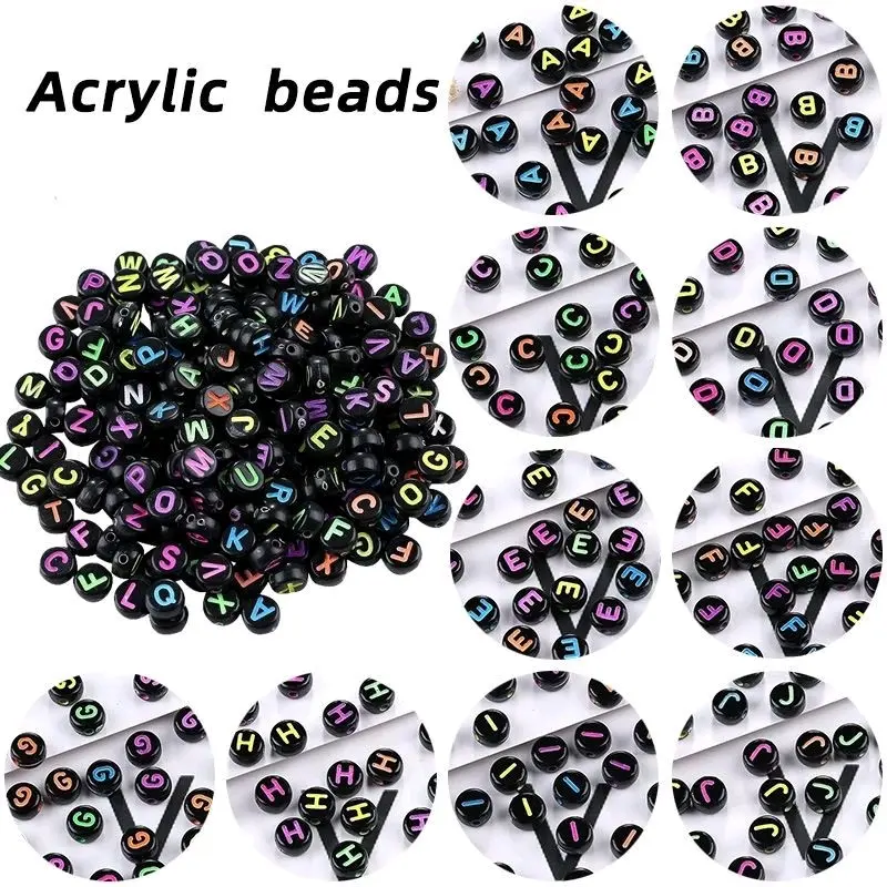 10gram (70+- pcs) Manik Abjad / Hitam Tulisan Colour (Khusus) - 7x4 mm