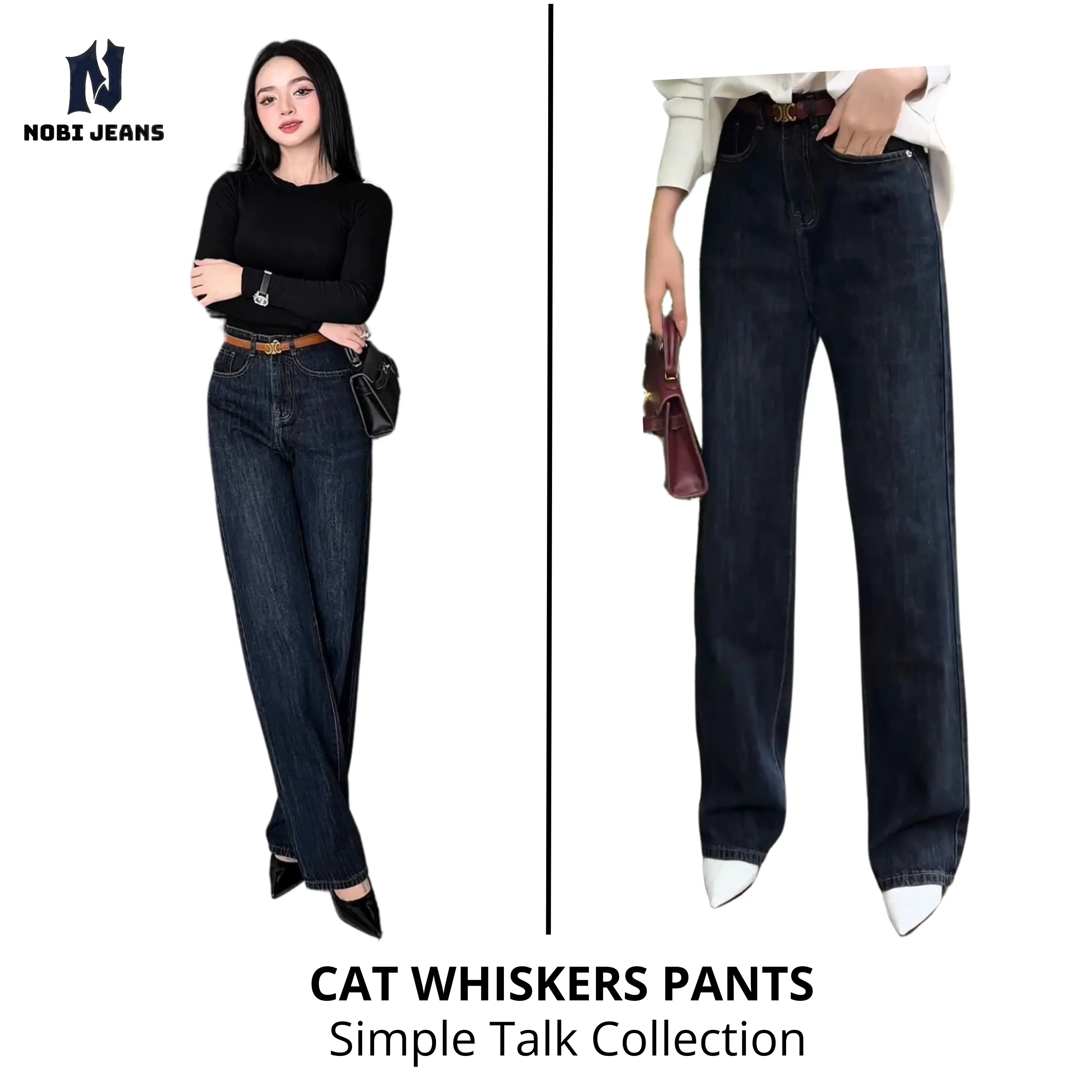 Quần jeans ống rộng lưng cao - Cat Whiskers Pants - Dark Grey Nữ Denim Bò Women, Ong rộng quần  ống suông dài quần bò quân  jeannu  quần  bò quần  jeans  quansuong