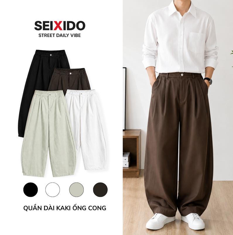 [DEAL MỞ BÁN] Quần kaki ống cong Seixido form rộng vải kaki cao cấp, co giãn, không nhăn, mềm mịn, cạp chun thoáng mát N051