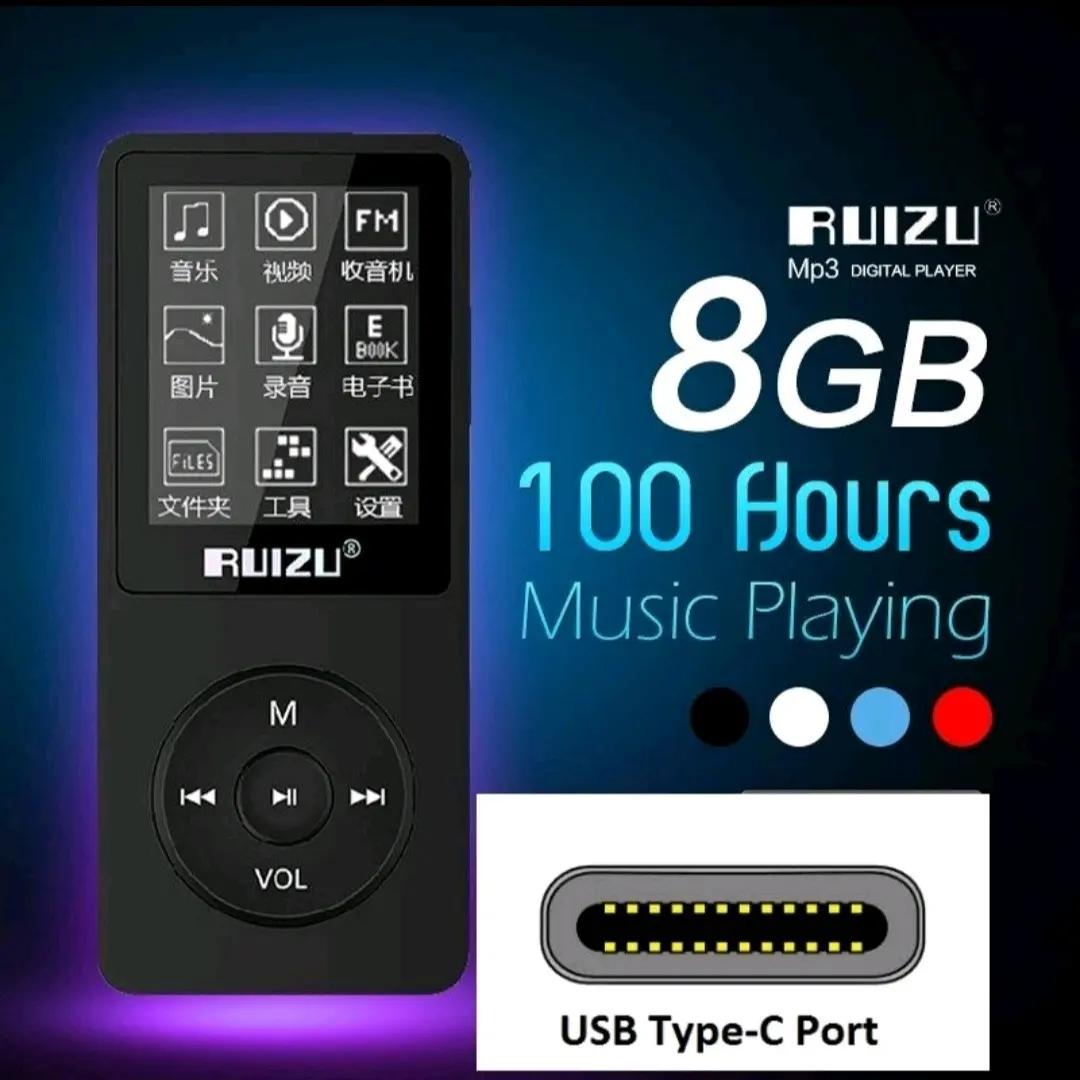 Ruizu X02 USB Type C Ultrathin MP3 Player Pemutar Musik Portabel Radio FM Rekaman E-book Ringan