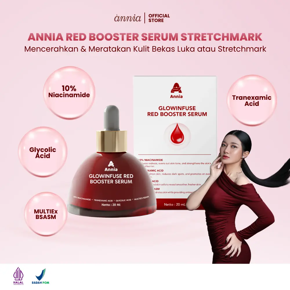 Annia Red Booster Serum Stretchmark with Tranexamic Acid & 10% Niacinamide - Whitening Booster Serum