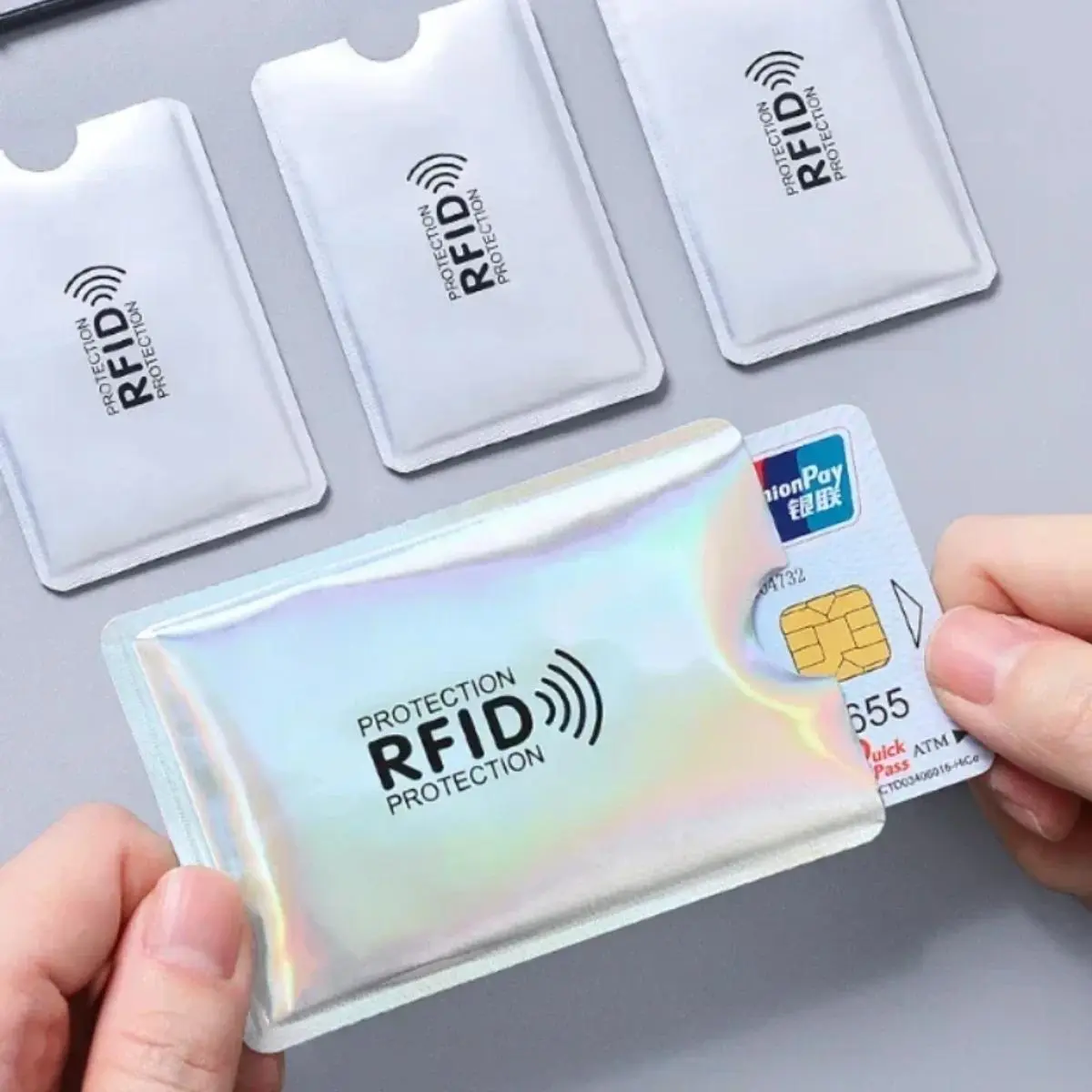 Pemegang Kad Anti Rfid Aluminium, Set 5pcs, Pembaca Penyekat NFC, Kunci Id, Sarung Pemegang Kad Bank, Perlindungan, Sarung Kad Kredit Nipis Logam