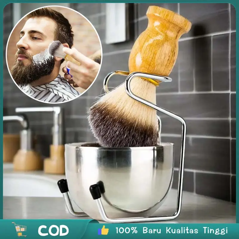 Kuas Cukur Barber untuk Perlengkapan Cukur Pria, Mangkok Shaving & Sikat Cukur Set Salon