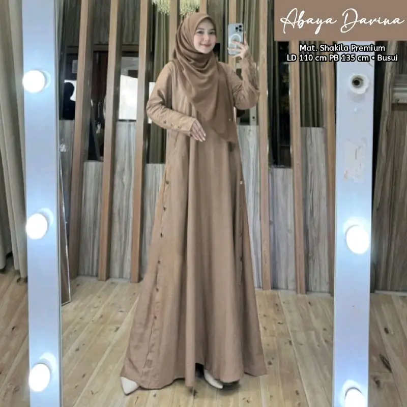 Gamis Abaya Davina Bahan Shakila Premium Busui Lengan Kancing - Mewah, Lebaran, Dewasa, Dress, Pesta, Maxi, Muslim, Syari, Remaja, Wanita muslimah 4