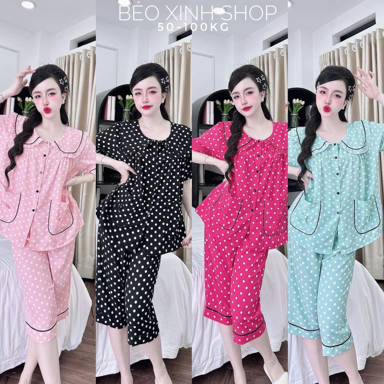 Đồ Bộ - Đồ Ngủ Lửng Pijama Bigsize 50-100kg Vải Lụa Nhật Phối Cổ Bèo Tiểu Thư Mềm Mịn Mát Nữ Women Quần Ngủ Áo Ngủ - A.5217