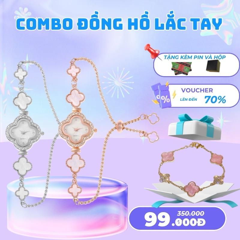 { tặng lắc tay } đồng hồ đeo tay dây rút kèm lắc tay 4 lá dây lắc tay đính đá dây rút có thể điều chỉnh đồng hồ nữ đồng hồ cỏ 4 lá- mỗi đơn đánh giá 5 sao nhận 10k