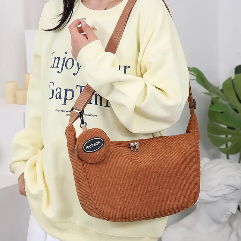 Tas Selempang Wanita Corduroy SlingBang Fashion Polos 2 in 1 Simple Multifungsi New Collection -LW-30 Pink 7