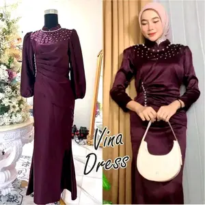 ( Vina Dress Spesial Burgundy ) Dress Kondangan Viral Termurah | Gaun Kondangan Rok Duyung | Dress Kondangan Terbaru