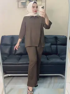 Setelan Baju wanita dewasa davina bahan knit Celana cut bray Cantik Cutbray Muslim Nyaman Panjang Jilbab Gamis  Atasan Linen