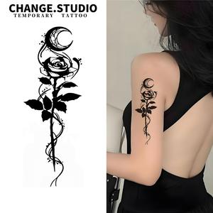 Hình Xăm Tạm Thời, Thiết Kế Hình Xăm Mặt Trăng Hoa Hồng, Kéo Dài Trong 15 Ngày, Không Thấm Nước, Không Lo Bị Ma Sát, Kèm Miếng Dán Hình Xăm