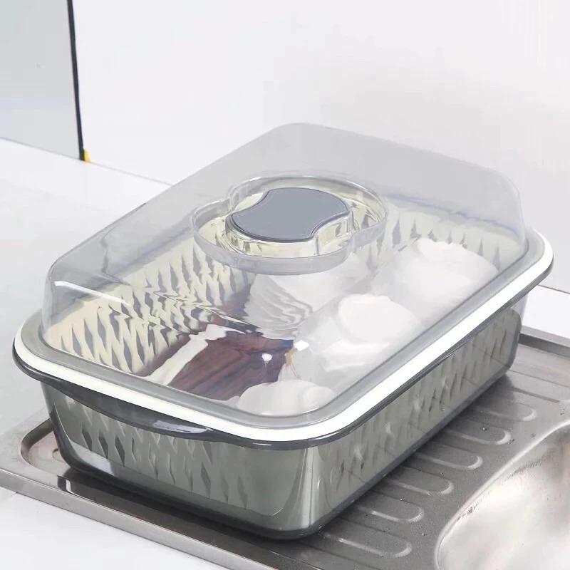 Sét Rổ Nhựa Cao Cấp Kèm Chậu Đựng Rau Củ Quả Úp Chén Bát Cốc Rổ Để Đồ Ăn Dặm Có Nắp Tiện Lợi Ngăn Ngừa Bụi Bẩn