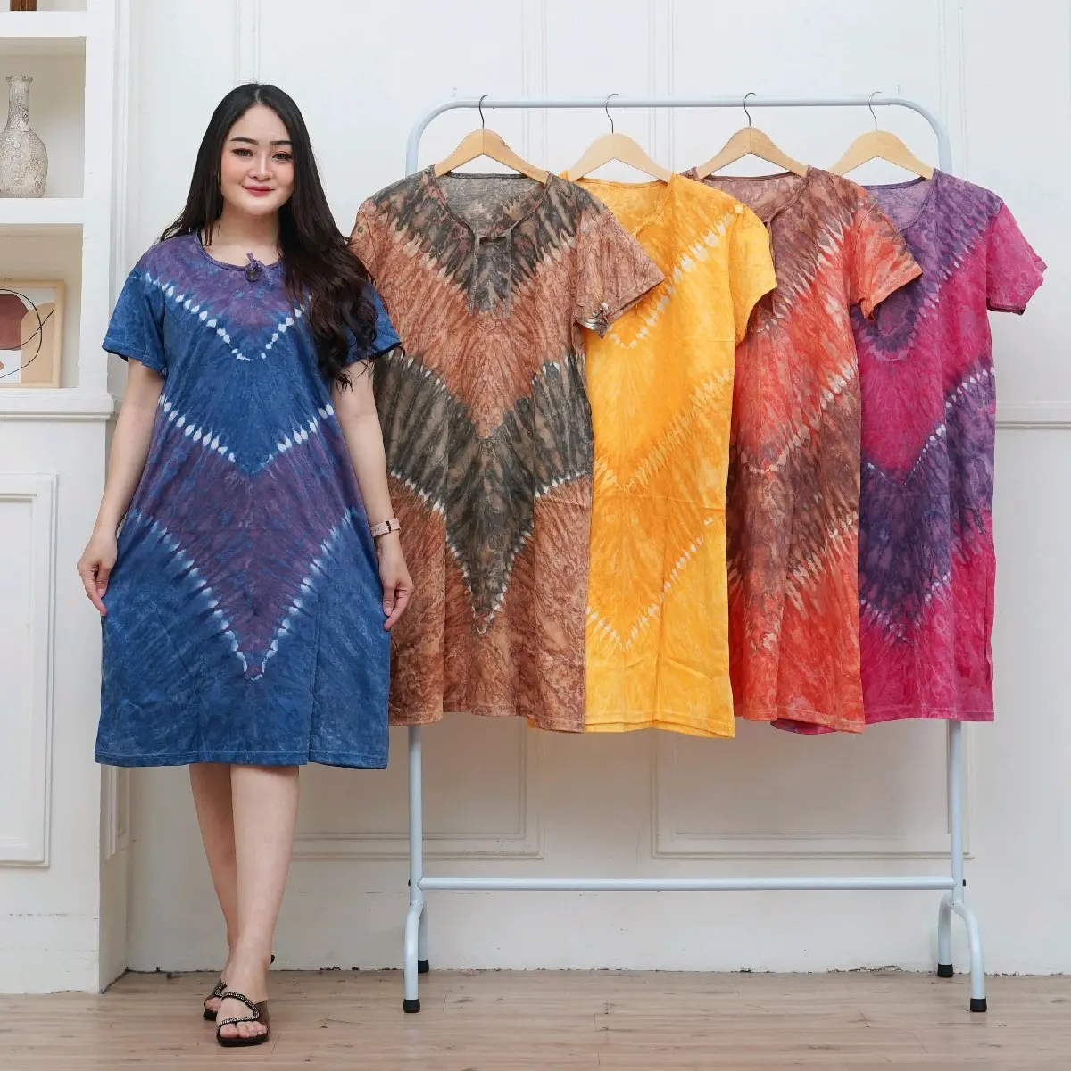 PAKET 5 PCS DASTER KAOS TALI NON BUSUI LD 110 MAX BB 75 KG Dress Wanita Tidur Motif Nyaman Dewasa d aster cantik Katun Pendek Merah Santai Kimono