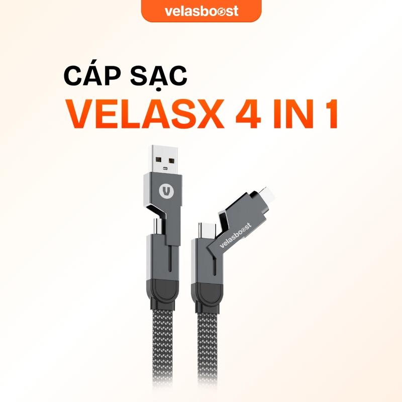 Dây sạc nhanh velasboost 4 trong 1 velasX, Truyền dữ liệu các đầu, Sạc đa năng 4 trong 1 - Chính hãng