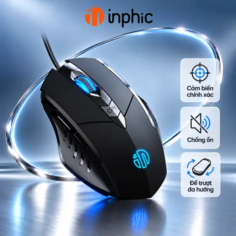Chuột máy tính có dây INPHIC W1 gaming macro combo DPI 7200 silent chống ồn chơi game chỉ một nút