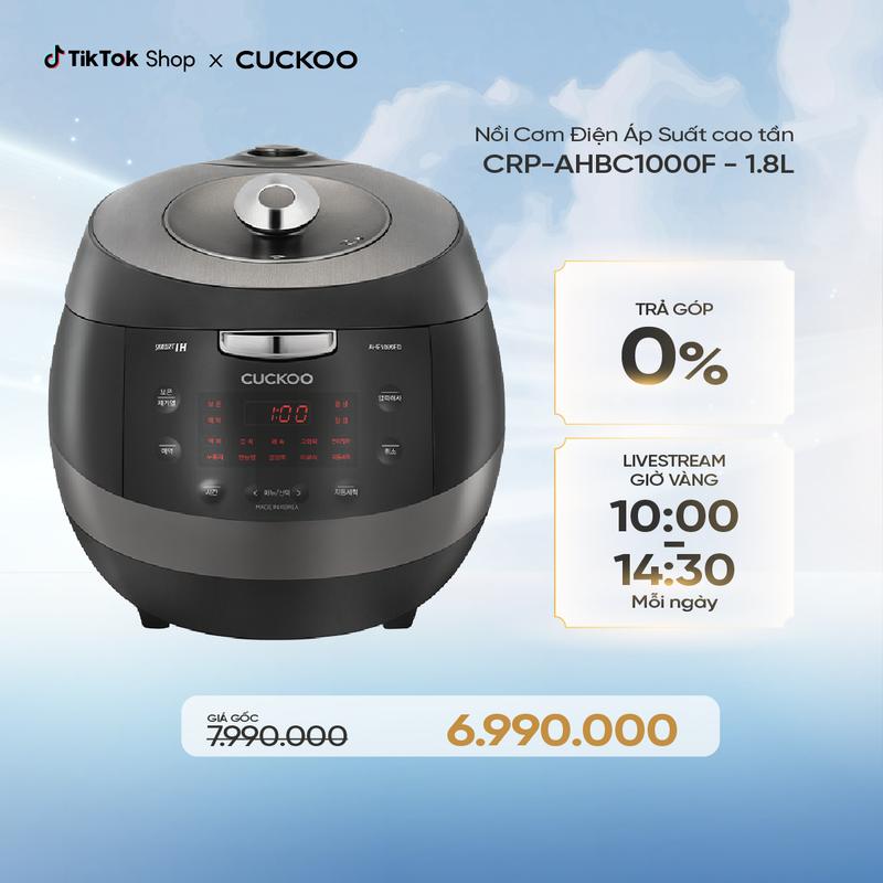 Hàng mới Nồi Cơm Điện Tử Áp Suất Cao Tần Cuckoo 1.8L CRP-AHBC1000F Lòng nồi phủ men X-Wall Black cao cấp - Đa chức năng nấu - Bảng điều khiển LED thông minh - Hàng chính hãng