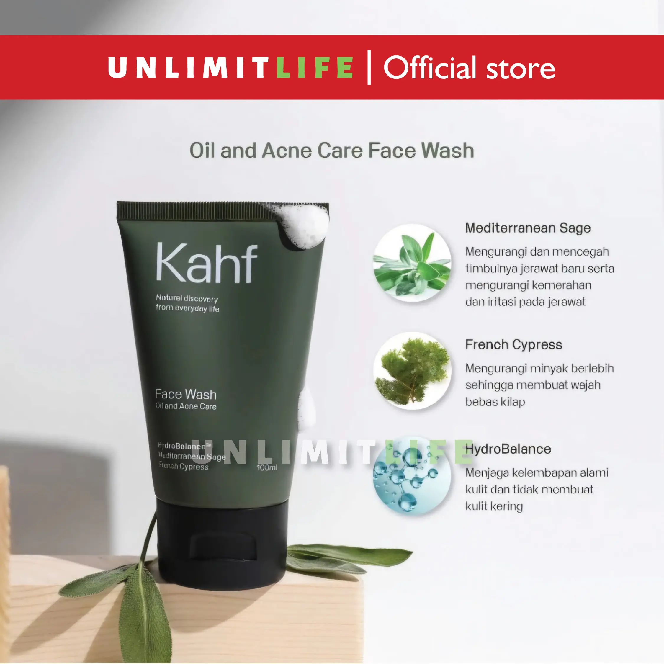 Kahf Oil and Acne Care Face Wash (Hijau) 100 ml