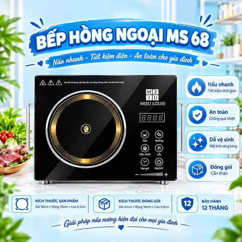 Bếp Hồng Ngoại MISU LOUIS MS68 Công Suất 3500W Không Kén Nồi, Không Bức Xạ, Chống Sốc