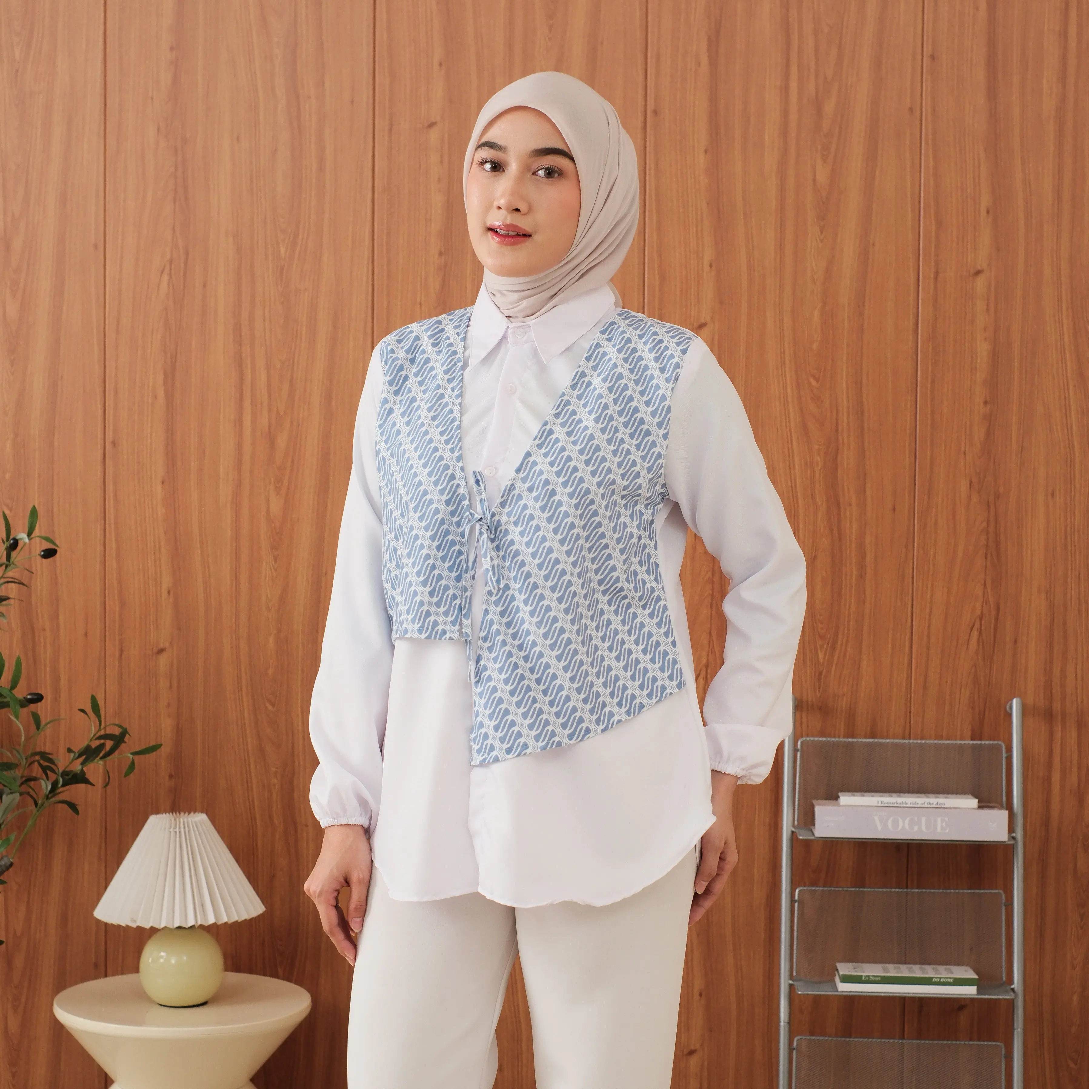 KALA - Nadine Vest Atasan Blouse Batik Wanita Modern Lengan Panjang Variasi Tali Depan Baju Kerja Kantor Modern Terbaru