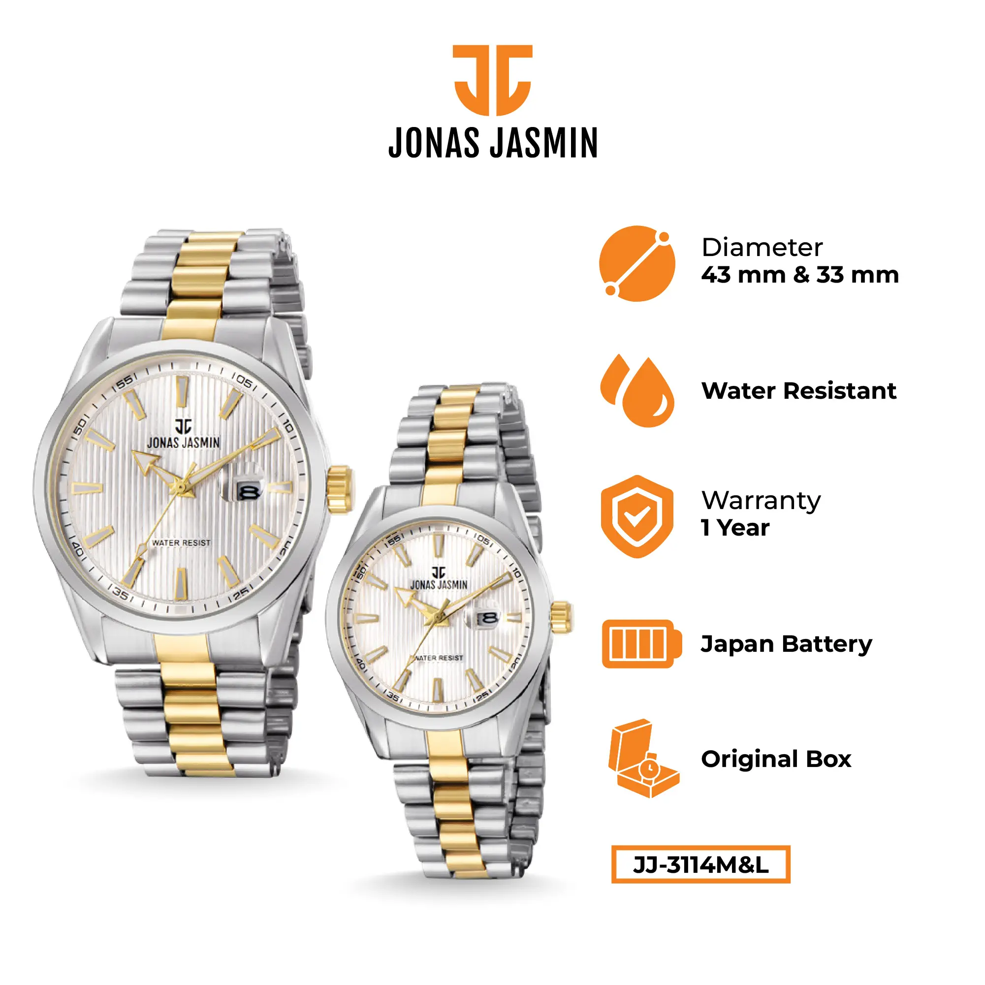 Jonas Jasmin - Jam Tangan Couple Analog JJ-3114M/L Watch Include Box Fullset