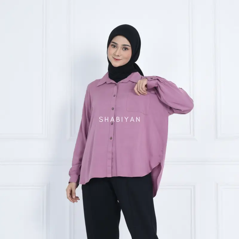 Shabiyan Atasan Kemeja Wanita Polos Jumbo Viscose Twill - Meeza 2